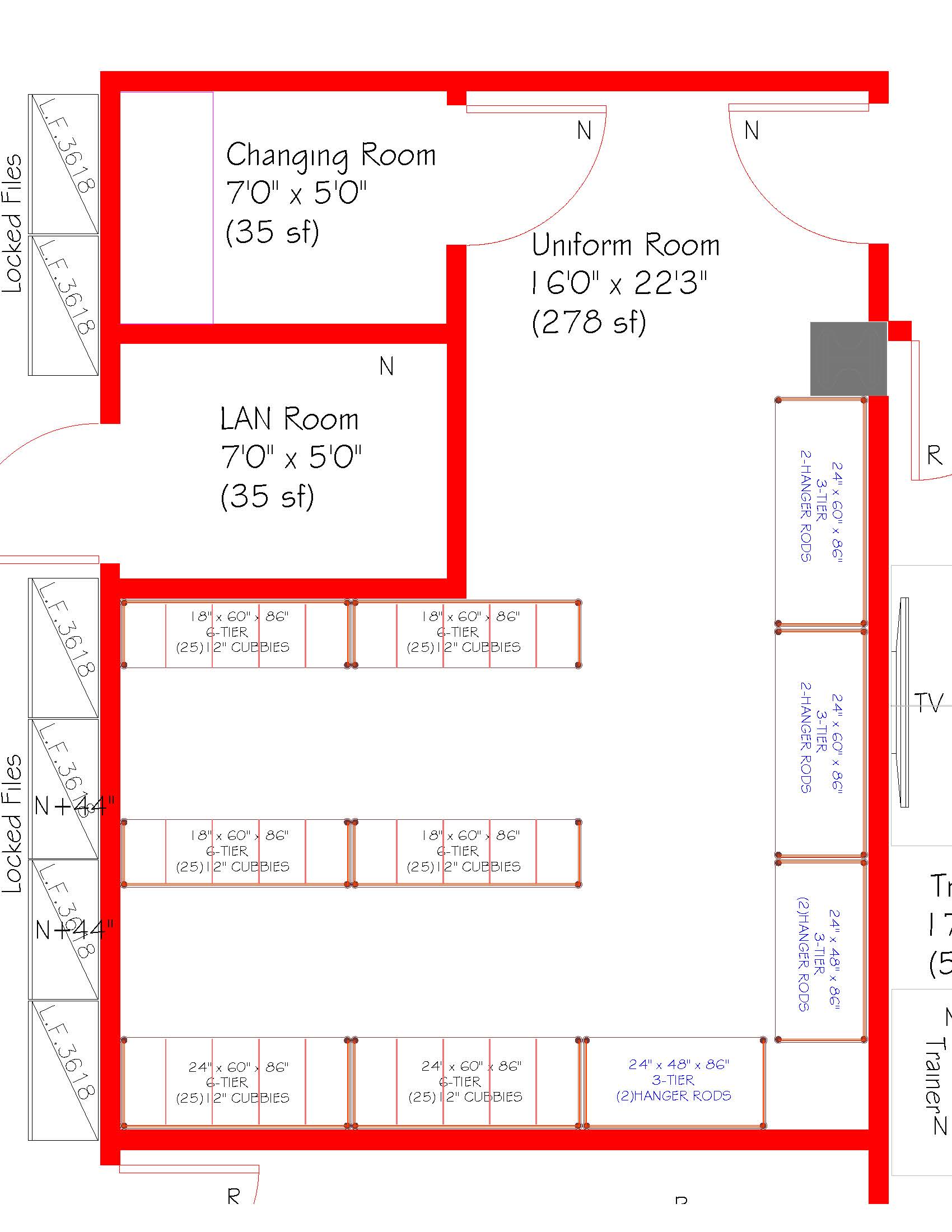 Shelton CT Uniform Room floor plan and equipment layout