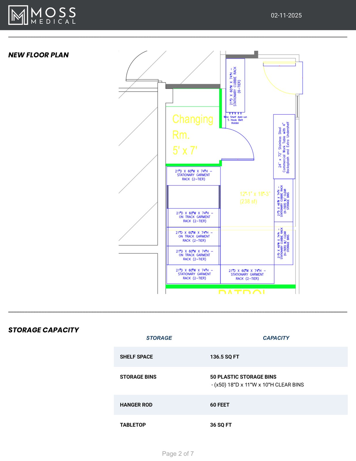 Albuquerque Uniform Room Floor Plan Layout – 205 sq ft Uniform Room and 25 sq ft Changing Room