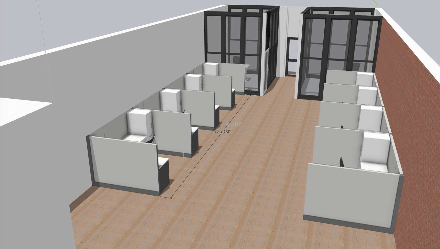 3D rendering of cubicle workstation area