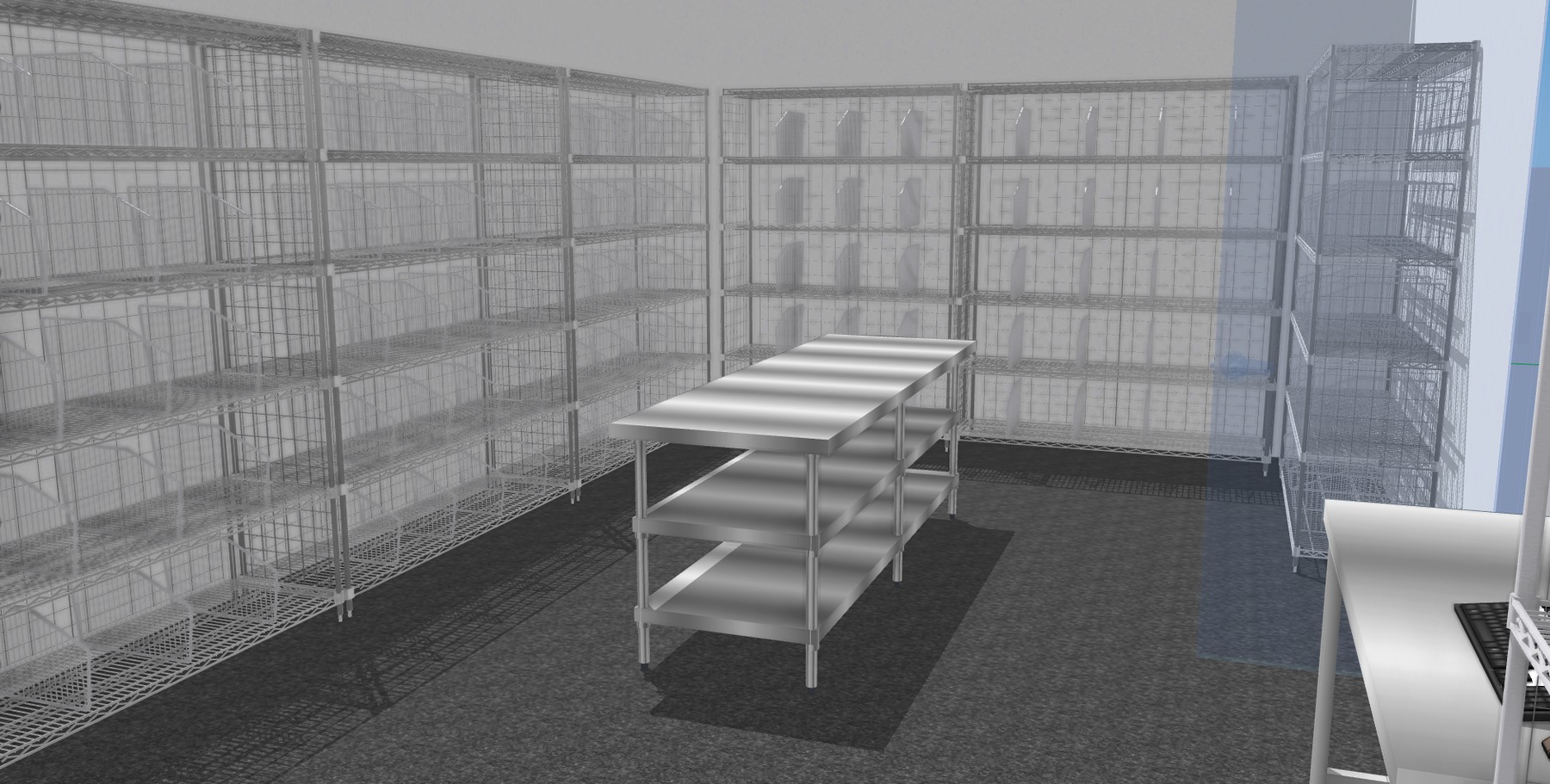 3D Rendering - Cubbie racks and stainless steel tables