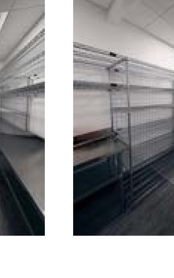 Westborough storage room wire shelving with stainless steel work surface