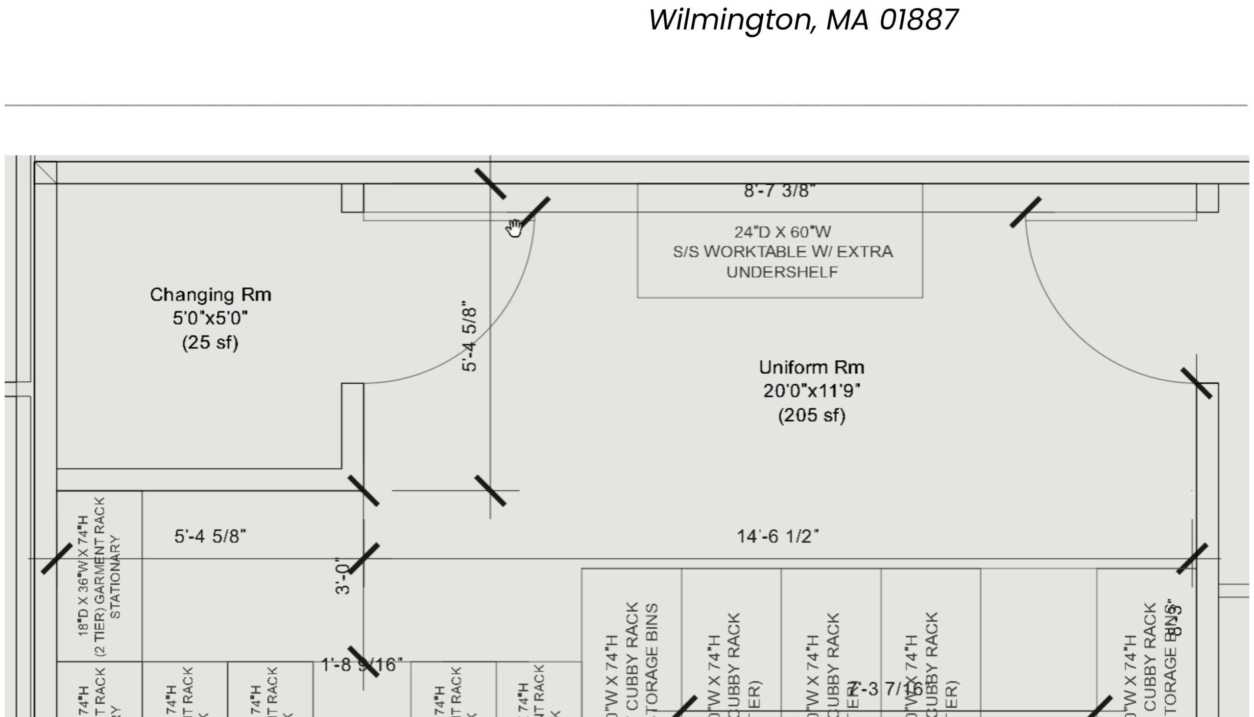 Wilmington Uniform Room Floor Plan Layout – 205 sq ft Uniform Room and 25 sq ft Changing Room